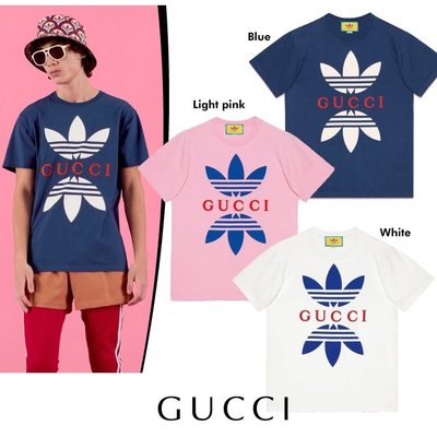 【紐約范特西】預購 Gucci x adidas Cotton Jersey T-Shirt 深藍/ 粉紅 / 白