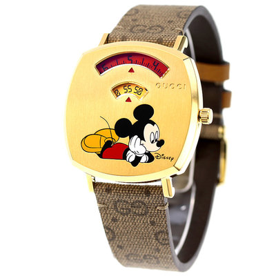 GUCCI YA157420 古馳 手錶 35mm 米老鼠面盤 LOGO紋路皮錶帶 男錶 女錶