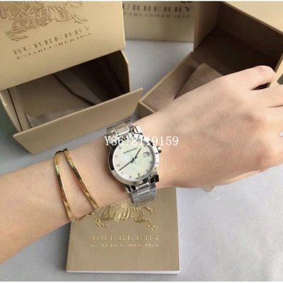 Burberry 手錶 BU9125英倫時尚珍珠貝錶面不銹鋼錶帶腕錶/女錶
