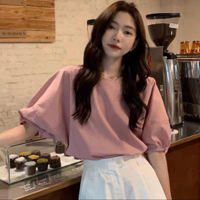 新品 韓國時尚氣質純色泡泡袖襯衫上衣