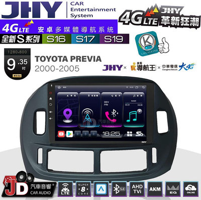 【JD汽車音響】JHY S系列 S16、S17、S19 TOYOTA PREVIA 2000~2005 9.35吋 安卓主機