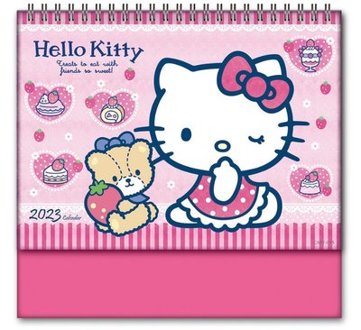 ♥小花花日本精品♥Hello Kitty 美樂蒂 2023 線圈桌曆 三角桌曆 掀頁式月曆 ~ 8