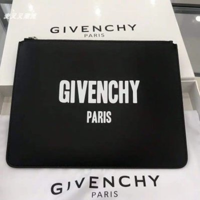 《友友二手店》Givenchy Pouch 黑色 滑面 牛皮 白色 Logo 小型 手拿包 小包 現貨