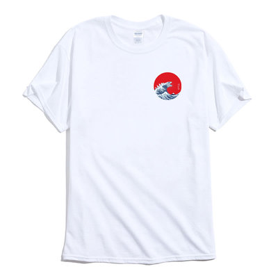 Godzilla Hokusai Circle 左胸 短袖T恤 白色 哥吉拉 浮世繪 日本 海浪 海嘯 Japanese