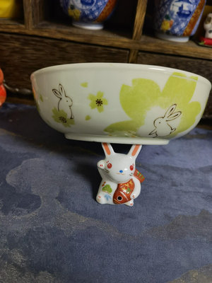 【二手】日本美濃燒兔子分餐碗 瓷器 擺件 日本回流【久藏館】-2655