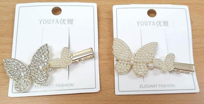 韓式風格蝴蝶鑲鑽珍珠金屬壓夾