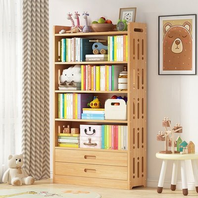 現貨熱銷-實木書柜落地兒童書架子桌面上小型簡易收納臥室客廳置物架省空間 需自行安裝