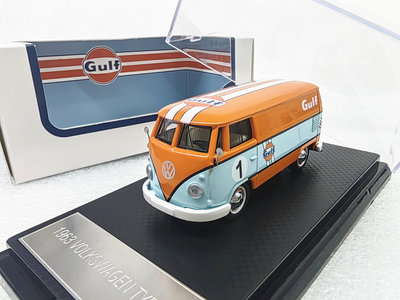 汽車模型 車模 收藏模型1/64 大眾巴士車模 T1 廂式貨車合金車模型 海灣石油 帶滑板