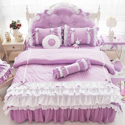 標準雙人床罩 公主風床罩 菲兒 淺紫色 蕾絲床罩 結婚床罩 床裙組 荷葉邊床罩 佛你企業