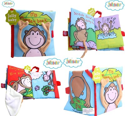 jollybaby嬰兒觸摸立體猴子英文教學布書響紙早教益智寶寶布書