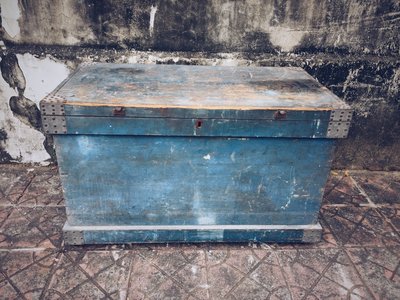 //ORI DECO工業風// 美國帶回 水藍色漆面老行李箱 茶几 展示