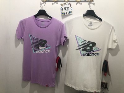 慶豐體育?new balance T-shirt 短袖 紫 白 大Logo 幾何 三角形 女 修身