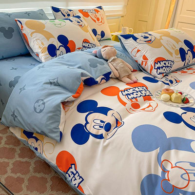床包正版米奇卡通印花四件套維尼熊被套史迪仔床單床笠床上用品單被套