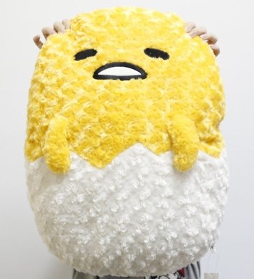 【Dona日貨】日本正版 超級大蛋黃哥毛絨絨玫瑰螺紋 靠枕/抱枕/枕頭/娃娃 D03