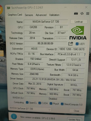 效能不錯(NVIDIA7系列)+( GT720晶片)+(大容量2G 版本)華碩 GT720 顯示卡(靜音版)+(省電)