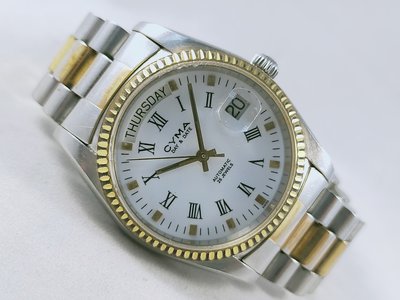 【CYMA】CYMA司馬 瑞士錶 羅馬白面 日期星期顯示 鍍金不銹鋼 經典男錶