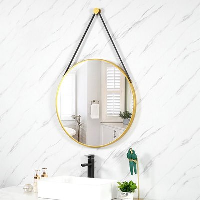 熱銷 浴室鏡 化妝鏡 鏡壁掛浴室鏡皮帶裝飾鏡廁所衛生間鏡子