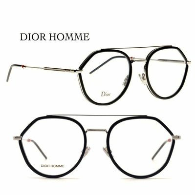 Dior Homme ► ( 黑色框×金屬銀鎳色 ) Double Bridge雙線框 多邊型 貓眼方框框型 眼鏡 光學鏡框 中性款｜100%全新正品｜特價