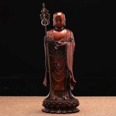 和風美物 銅佛像 娑婆三聖 南無地藏王菩薩 法像莊嚴 銅製（GA-3561）
