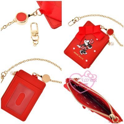 ♥小公主日本精品♥迪士尼紅色金屬鍊造型可縮票卡夾 證件照 識別證套 小零錢包 鑰匙包~5