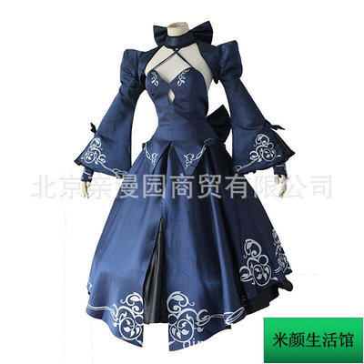 Fate/Zero黑化saber洛麗塔cosplay衣服裝深藍色吊帶裙子假髮+鞋劍
