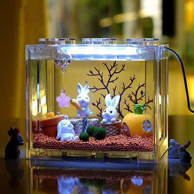 微景觀生態瓶桌面迷你魚缸積木盒斗魚缸辦公室桌面創意小魚缸