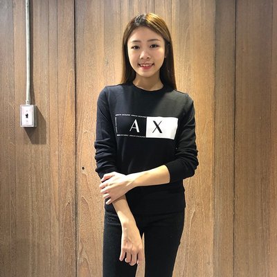 美國百分百【全新真品】 Armani Exchange 大學T 長袖 女 T-shirt AX logo 黑色 AL51