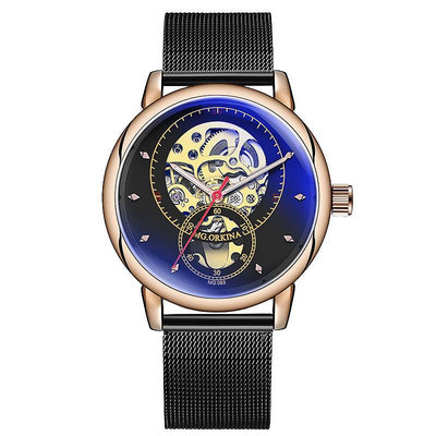 現貨男士手錶腕錶歐綺娜雕花鏤空透底機械錶男錶皮帶錶外貿熱手錶
