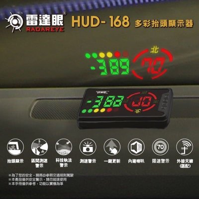 【現貨】【征服者 HUD 168】GPS多彩抬頭顯示安全測速器 頭顯示器 新式區間測速 一鍵更新 內建天線