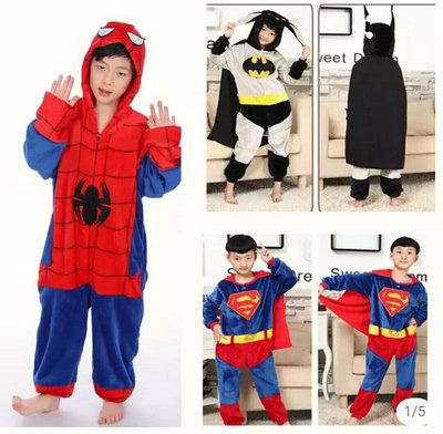 兒童-復仇者聯盟 超人 蝙蝠俠 蜘蛛人 多啦a夢小叮噹 卡通動物連身睡衣 萬聖節聖誕節派對角色扮演遊戲服裝 連體衣