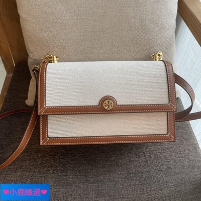 ❤小鹿臻選❤Tory burch TB新款女包輕奢時尚印花風琴包Monogram寬肩帶斜挎包單肩法棍包