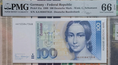 【AA首發冠】德國紙幣，1989年100馬克，PMG66分