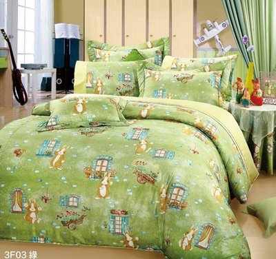 標準雙人床罩組五尺六件式純精梳棉-鄉村小兔-台灣製 Homian 賀眠寢飾
