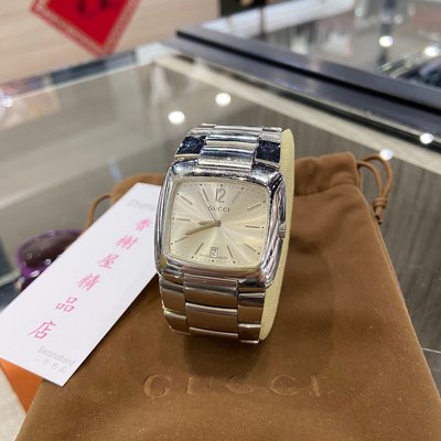 ⭐️ 香榭屋精品店 ⭐️ Gucci 8500M 香檳金錶面方型不銹鋼男錶 (XB9292)