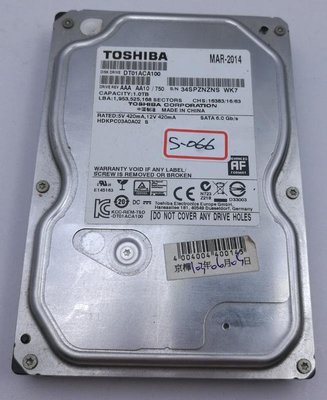 【冠丞3C】東芝 TOSHIBA 3.5吋 1T SATA 硬碟 HDD HDKPC03A0A02 S-066