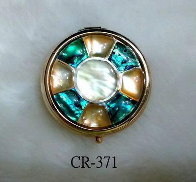 CR-371 鍍金大圓盒子(50MM)鑲白珍珠貝+鮑魚貝車輪