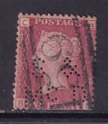 【熱賣下殺價】英國古典郵品-紅便士郵票BC舊票1枚，防盜機械打孔孔郵票。
