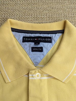 Tommy hilfiger slim FIT 淡黃色條紋短袖修身Polo衫 M號 S號