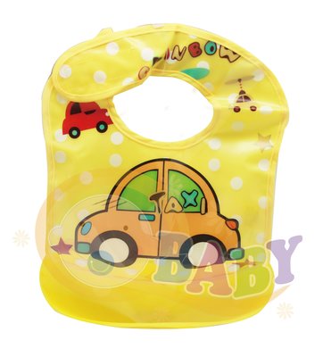 【圍兜】膠盤接漏圍兜(可拆卸)/黃色車車『CUTE嬰用品館』