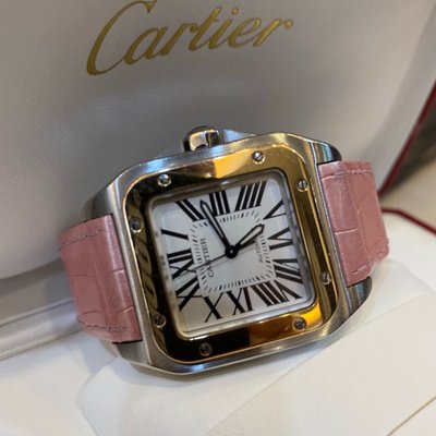 CARTIER 卡地亞 Santos 100 山度士 W20107X7 中型 36mm 半金 玫瑰金 自動腕錶