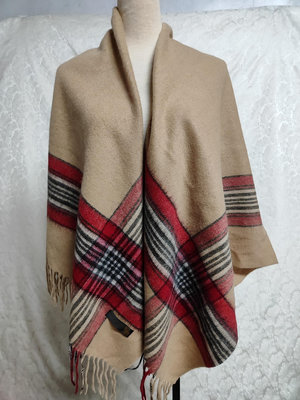 厚款正方形拉鬚 100%pashmina cashmere 喀什米爾 羊絨  駝色 英倫 紅格紋 披肩 蓋毯 ~E566