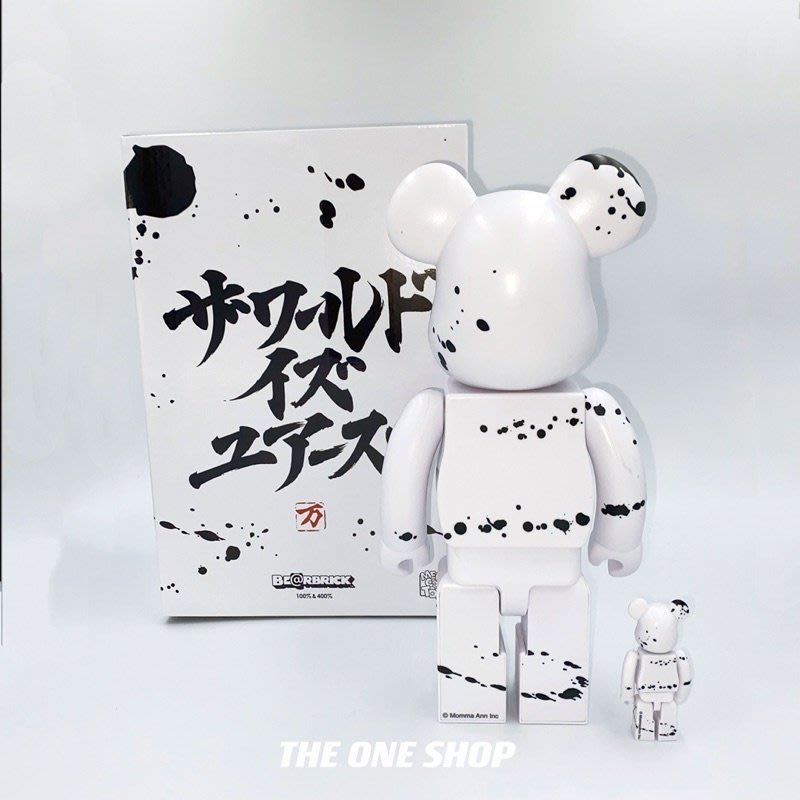 BE@RBRICK x NAS x APPLEBUM 聯名白色日文書法潑墨庫柏力克熊400% 100