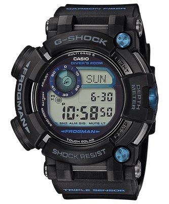 【金台鐘錶】CASIO卡西歐G-SHOCK  潛水用 電波錶 FROGMAN 蛙王 黑x藍GWF-D1000B-1