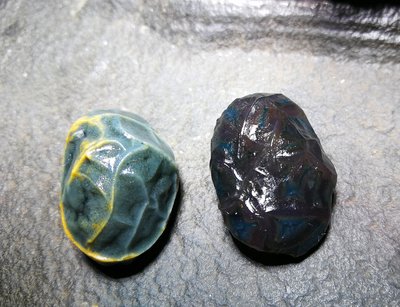 【巽玉閣】內蒙古阿拉善戈壁紫+綠蠶豆經脈瑪瑙原石一對-高檔精品, 標本, 收藏, 奇石