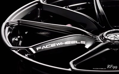 Face Wheels/輕量化旋壓/亮黑款  RF99-18吋/8.5J/ET43  5/108-5/112-5/114/整組：27000元