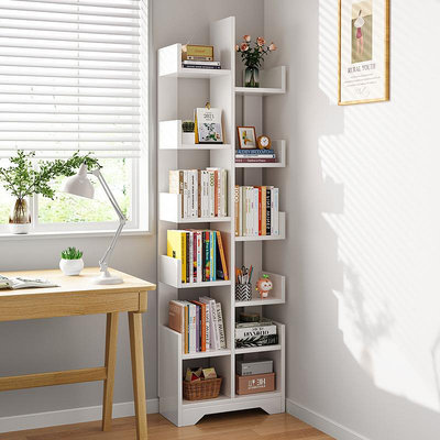 簡易書架置物架靠墻落地小型網紅樹型客廳家用書柜家用多層收納架
