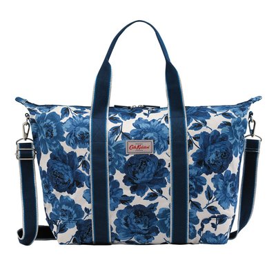 英國 Cath Kidston 藍色牡丹 時尚購物背包 防水 可摺疊收納 拉鍊 旅行袋/運動袋/瑜珈袋/媽媽包