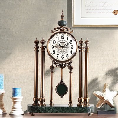 熱銷 鐘表座鐘擺件客廳美式創意時尚臺式復古時鐘大號靜音家用個性坐鐘可開發票