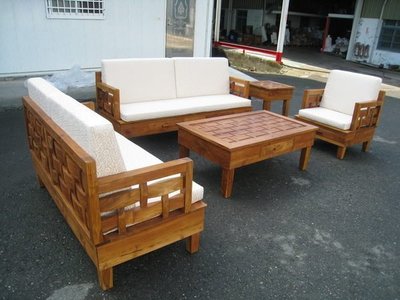 幸福家實木傢俱  編織型柚木沙發,沙發組含 1+2+3人座+大小茶几,價格包含坐墊, 實木沙發組,(SOFA 1)