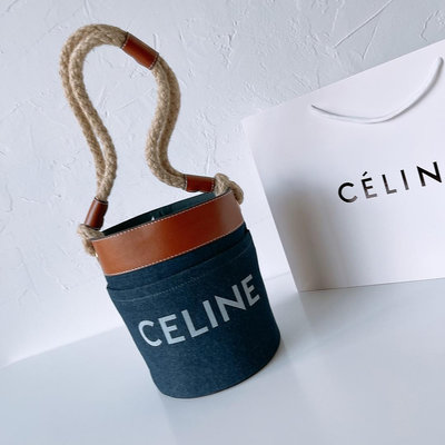 【小鹿甄選】CELINE 春夏新款 牛仔藍水桶包 麻繩手提包 經典復古